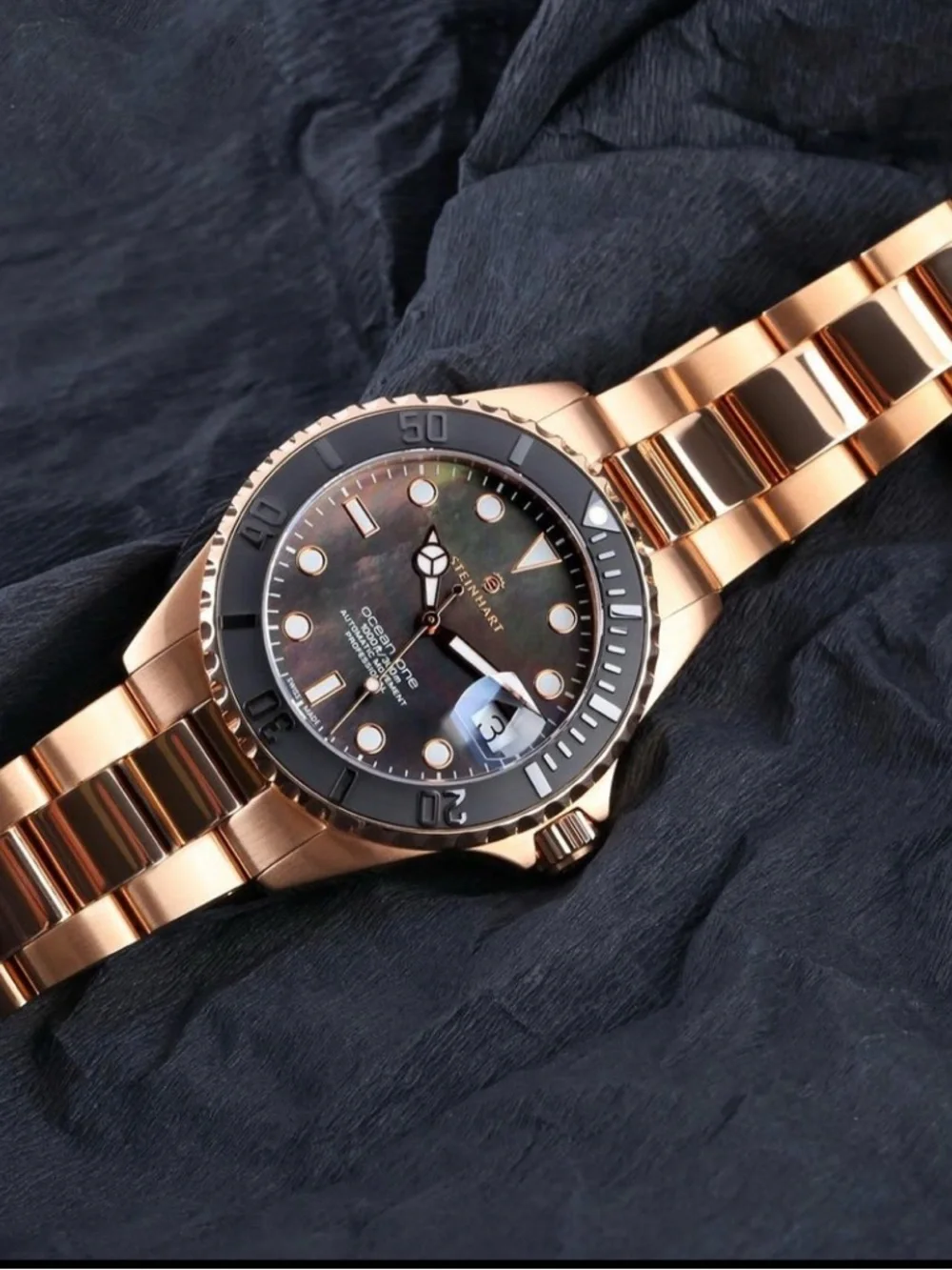 Steinhart Ocean One Rose Gold Men's Dive Watch with Black Mother of Pearl Dial